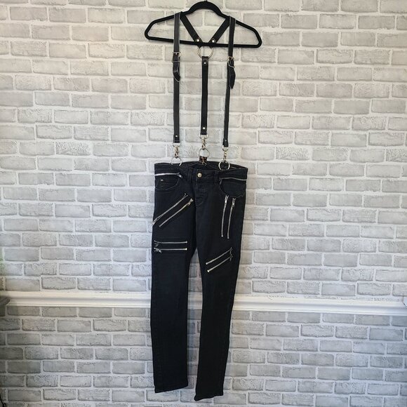 Kill City Junkie Suspender Jeans Punk Goth Unisex 30 Indie Skinny Alternative - Picture 9 of 10